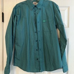 Cinch Western Button Down Long Sleeve Shirt Teal Blue Plaid Men’s XL